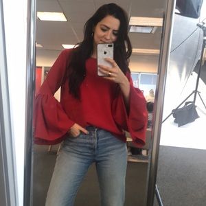 Red Blouse with Bell Sleeves